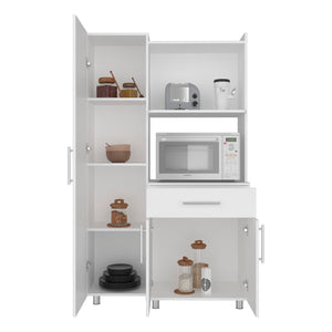 English Elm Lehr Tall White Pantry Cabinet with Six Doors One Drawer and Vertical Kitchen Storage B097S00252