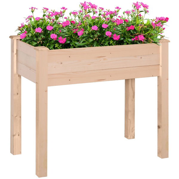 English Elm Outsunny Elevated Wooden Planter Bed, 34"X18"X30" - Self-Draining, Ergonomic For Herbs & Vegetables W2225P174421-GIGA