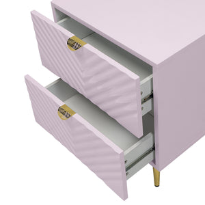English Elm Pink High Gloss Wave 2-Drawer Nightstand with Reflective Finish, Metal Legs, Modern Luxe Accent Piece B062P209010