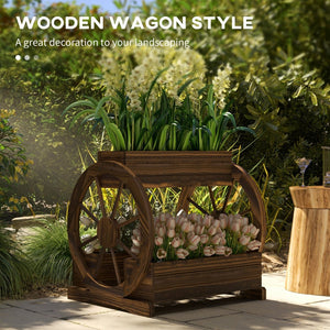 English Elm Outsunny 3 Tier Raised Garden Bed Wagon Wheel Fir Wood Planter for Herbs Veggies W2225P174413