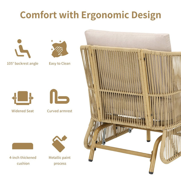 English Elm 2-person Handwoven Pe Rattan Glider Set Outdoor Patio Loveseat with Coffee Table T3773P419905