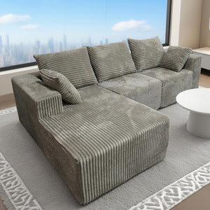 English Elm Corner Modular Sectional Sofa with Plush Fabric Converts to Loveseat or Guest Bed Gray W3064S00002
