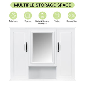 English Elm 36'' Mirror Cabinet with 3 Doors — Wall-Mounted Bathroom Storage Unit, MDF & Pine, Spacious Shelves White N725P346902K