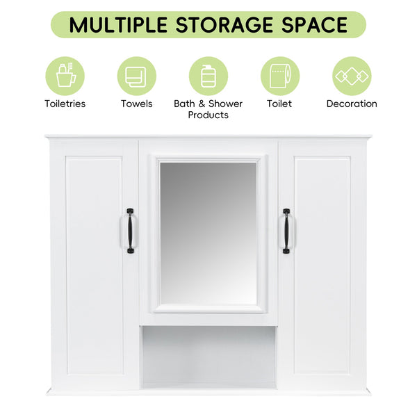 English Elm 36'' Mirror Cabinet with 3 Doors — Wall-Mounted Bathroom Storage Unit, MDF & Pine, Spacious Shelves White N725P346902K