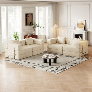 English Elm 4 Seater Corduroy Floor Sofa Bed with Storage Pockets Convertible Lounger for Any Room W3505S00017