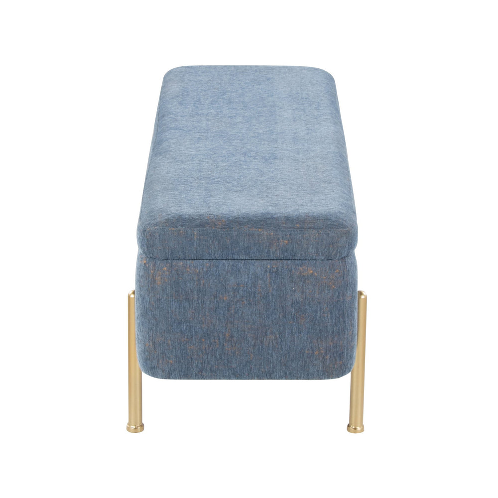 English Elm Daniella Storage Bench with Flip-Top, Gold Metal Legs & Blue Fabric Upholstery for Entryway Décor B202P223838