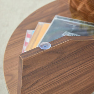 English Elm Round Tempered Glass Coffee Table with Fan Pedestal Base for Modern Living Rooms Transparent,Walnut W1151P256004