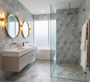 English Elm Hexagon Carrara Gray Polished Marble Floor Wall Tile Spa Inspired Natural Stone W1696P262337