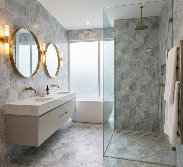 English Elm Hexagon Carrara Gray Polished Marble Floor Wall Tile Spa Inspired Natural Stone W1696P262337