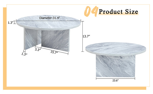 English Elm A White Round MDF Coffee Table with Nordic Minimalism, 31.5" Diameter, Durable Scratch-Resistant Surface W3226P278924