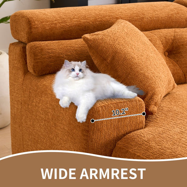 English Elm LY-029B Modern Convertible Chaise Sectional Sofa — Orange 3-Seater Modular L-Sofa, Plush Foam Comfort W2231S00026