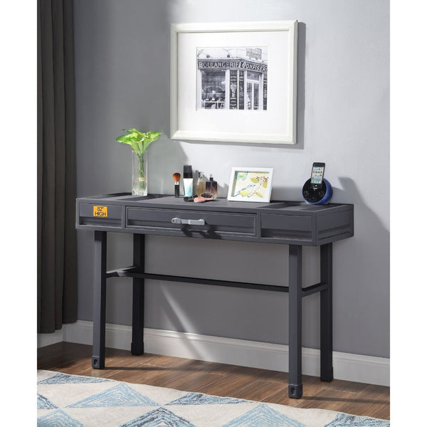 English Elm Metal Vanity Desk with Recessed Panel Design, One Drawer Accent Table for Stylish Bedroom Focal Point Gunmetal B016P317138