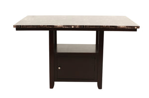 English Elm Dining Table with Faux Marble Top and Espresso Trim, 60" Rectangular Storage Base for Modern Eats Brown 43 L x 7 W x 63 H B011130015