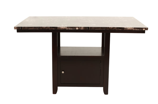 English Elm Dining Table with Faux Marble Top and Espresso Trim, 60" Rectangular Storage Base for Modern Eats Brown 43 L x 7 W x 63 H B011130015