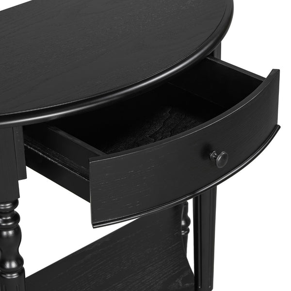 English Elm Trexm Farmhouse Half Moon Entryway Console with Drawer Open Shelf Pine Legs Black N715P383795B