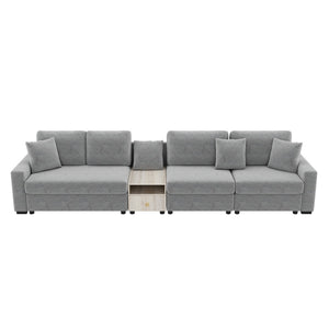 English Elm Modern Chenille Modular Sofa with Console Storage Armrest for Spacious Living Rooms Grey N763S000065E