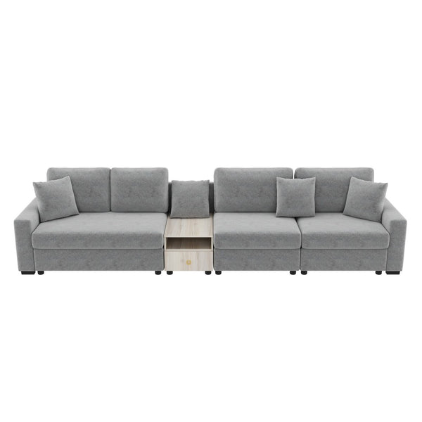 English Elm Modern Chenille Modular Sofa with Console Storage Armrest for Spacious Living Rooms Grey N763S000065E