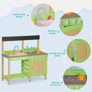 English Elm Kids Solid Wood Outdoor Mud Kitchen with Water Station and Imaginative Cooking Play W2640P454243