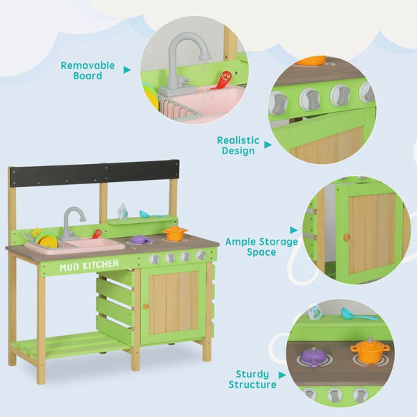 English Elm Kids Solid Wood Outdoor Mud Kitchen with Water Station and Imaginative Cooking Play W2640P454243