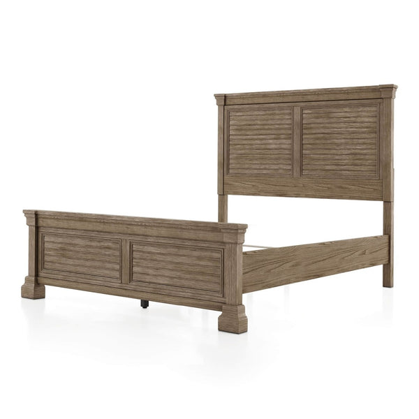 English Elm Transitional Eastern King Bed Shutter Panel Headboard Weathered Gray Elm Wood Frame B2741S00929