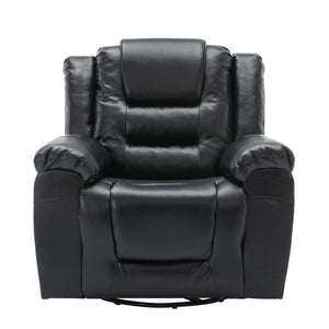 English Elm 360°Swivel Plush PU Recliner Chair with Wide Armrests, 350lb Capacity, Infinite Manual Recline Comfort Black WF323618AAB