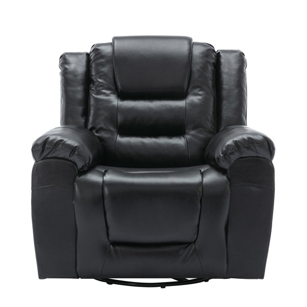 English Elm 360°Swivel Plush PU Recliner Chair with Wide Armrests, 350lb Capacity, Infinite Manual Recline Comfort Black WF323618AAB