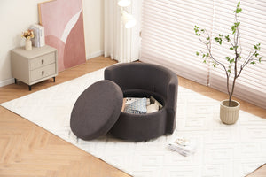 English Elm 029-Teddy Plush Teddy Fabric Swivel Storage Chair with Back Cushion, 360° Rotating Cozy Lounge Seat Dark Gray W527P166246