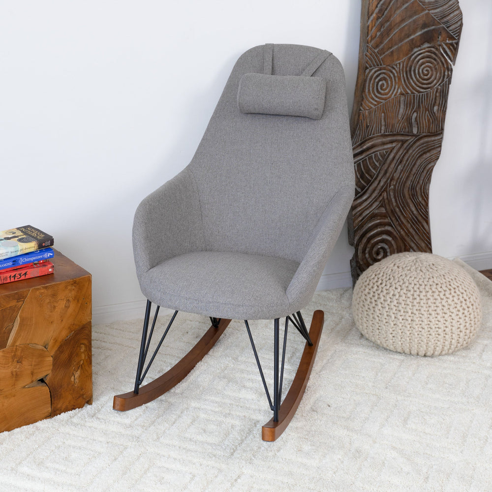 English Elm Ashcroft Furniture - Chloe Mid Century Modern Rocker Chair - Linen Upholstery, Solid Wood Frame, Cozy Nursery & Livingroom Seat B183P231205