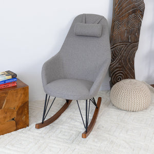 English Elm Ashcroft Furniture - Chloe Mid Century Modern Rocker Chair - Linen Upholstery, Solid Wood Frame, Cozy Nursery & Livingroom Seat B183P231205