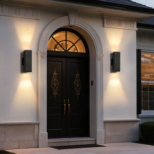 English Elm Outdoor Matte Black Square Sconce Set with Dusk to Dawn Sensor for Porch or Garage W1340P449839