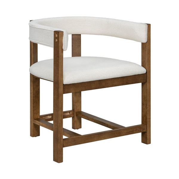 English Elm Dining Arm Chairs Set of 2 Barrel Back Rubberwood Frame with Cushioned Upholstery Beige N771P243844D