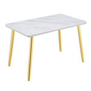 English Elm Modern Marble Look Glass Top Dining Table with Gold Tapered Legs Seats Six W1151S04622