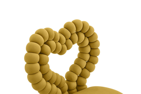 English Elm Unique Heart Shaped Bubble Tufted Velvet Accent Chair Glam Metal Frame Vanity Seat Gold,Yellow W3875P446140