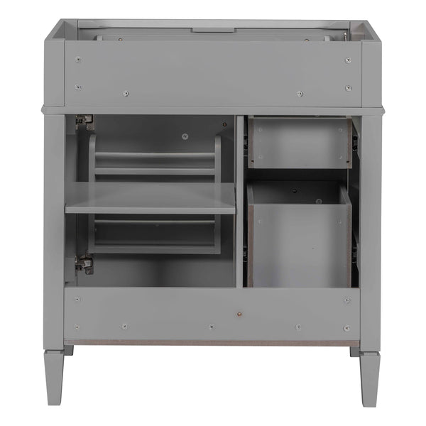 English Elm 30'' Modern Bathroom Vanity Cabinet with Roman Legs, 3 Drawers, Adjustable Shelf, Tip-Out Drawer, Durable MDF/Solid Wood Gray N710P236988E