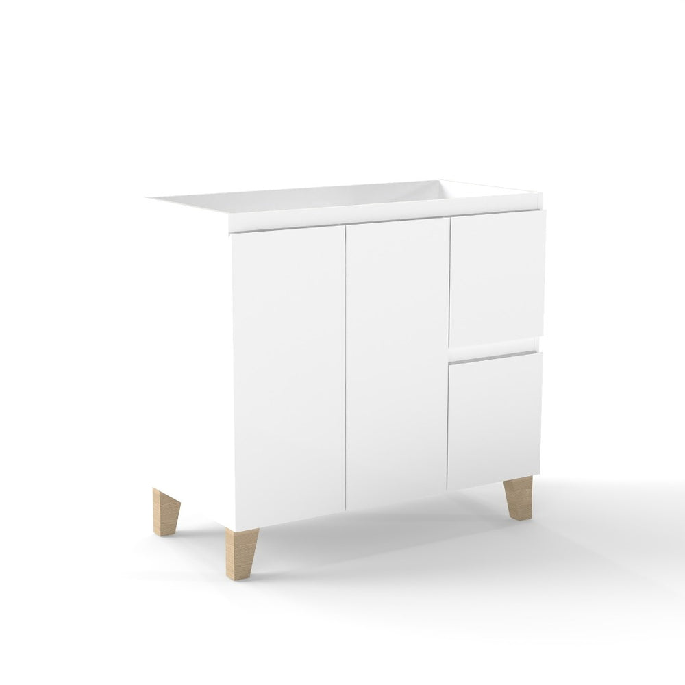 English Elm 36-inch Glossy White Bathroom Vanity Cabinet with Soft Close Drawers and Wood Feet W3151P381850