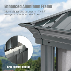 English Elm 12'x12' Hardtop Gazebo Canopy Grey — Powder-Coated Aluminum, Double Roof, Drainage, Curtains & Netting W1859S00158