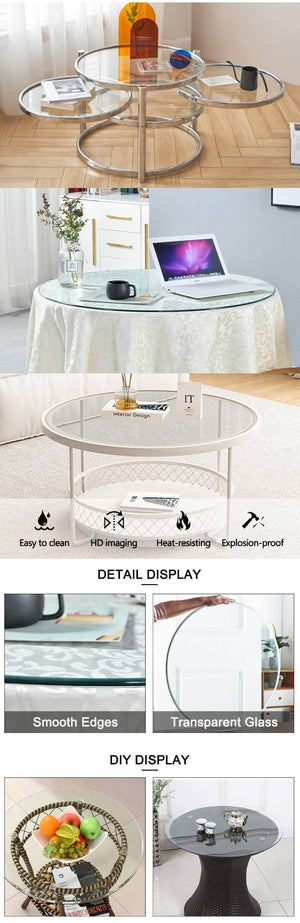 English Elm Size:48.03 Round Tempered Glass Table Top Polished Edges Dining Room Surface W1151P329686