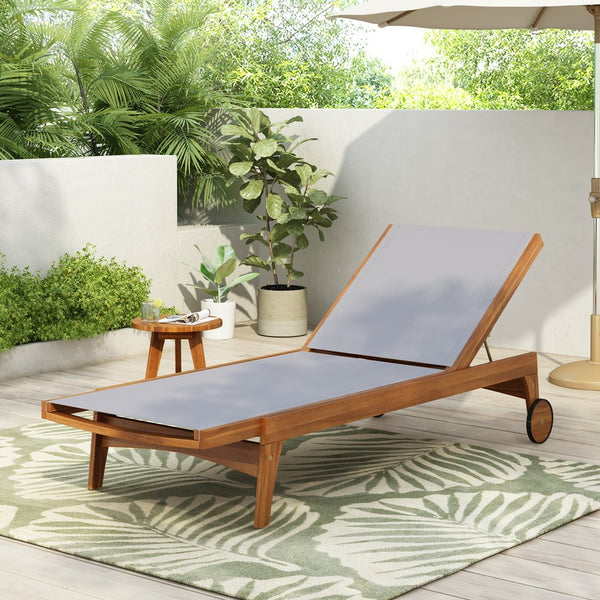 English Elm Christopher Knight Home® - OUTDOOR Chaise Lounge with Acacia Wood Frame and Breathable Mesh Seating for Durable Outdoor Comfort Grey,Natural 63.5 L x 31.25 W x 6 H N776P286344E