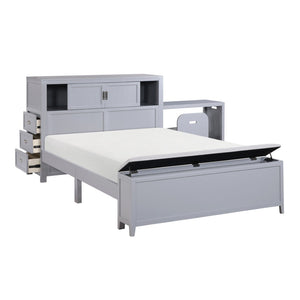 English Elm Gray Full Platform Bed with Bookcase Headboard Fold Out Desk Drawers and Footboard Bench Gray B011S02325