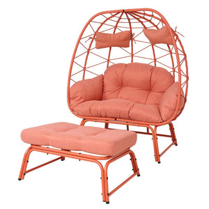 English Elm Double Wicker Egg Chair with Ottoman Bohemian Pe Rattan Outdoor Lounge Patio Set T5880P501487
