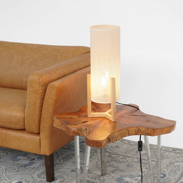 English Elm Ashcroft Furniture - Simple Rayna Table Lamp Oak & Natural — Mid-Century Small Bedside Warm Light, Wood Rattan Shade, E12 Switch B183P315084