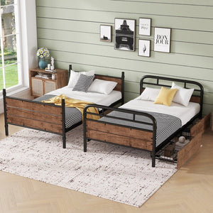 English Elm Twin Xl Metal Bunk Bed With Led Light & Charging Station, 2 Storage Drawers For Organized Living W2580S00048-GIGA