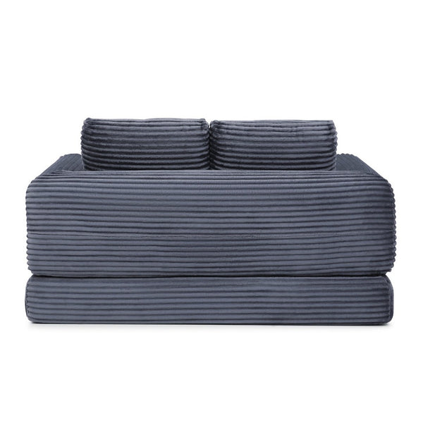 English Elm 2-in-1 Corduroy Futon Loveseat Sleeper Modular Floor Couch for Studio Living Rooms Grey W1117P415684