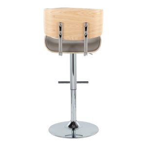 English Elm Lombardi Mid-Century Adjustable Swivel Barstool Set of 2 — Tufted Faux Leather Seat, Chrome T-Footrest, 360° Comfort Grey B202S00958