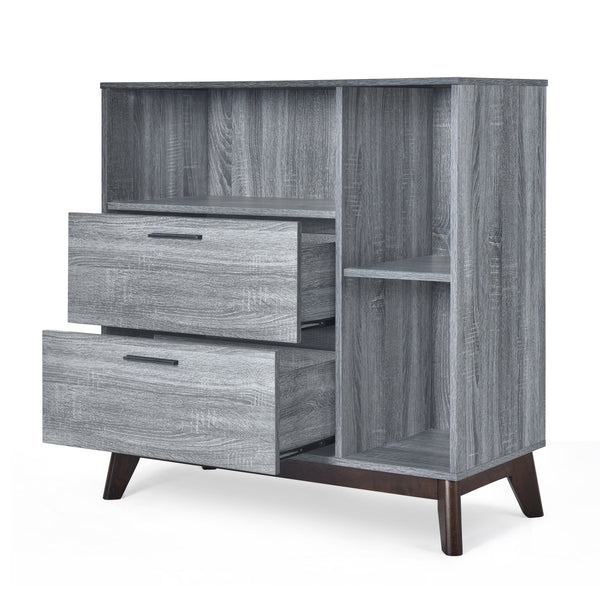 English Elm Christopher Knight Home® - CABINET mid-century modern faux wood storage console with splayed legs, drawers & cubby shelves Grey 67351.00SONGRY