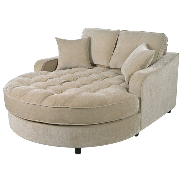 English Elm 55" Modern Chaise Lounge Sofa Bed Upholstered in Soft Chenille with Tufted Round Seat & Pillows, Durable Frame Champagne N719P256002G