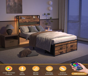 English Elm Twin Platform Bed Frame With Smart Storage Headboard, Built-In Charging & Led Lights For Small Spaces W2129P262896-GIGA