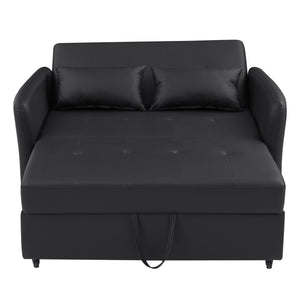 English Elm Orisfur. Convertible Sleeper Bed Loveseat with 3 USB Ports, PU Leather, Compact Design for Small Spaces Black N719S001700B