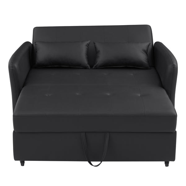 English Elm Orisfur. Convertible Sleeper Bed Loveseat with 3 USB Ports, PU Leather, Compact Design for Small Spaces Black N719S001700B