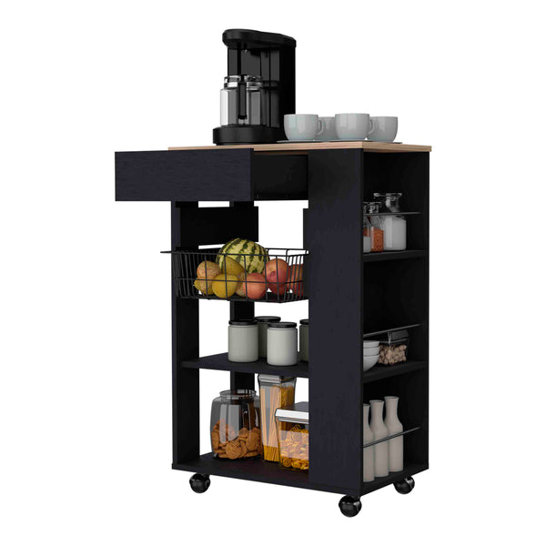English Elm Shelton Multicolor Kitchen Cart with Two Open Shelves, Drawer 15.5"W, Rack & 4 Casters for Mobility B128S00143